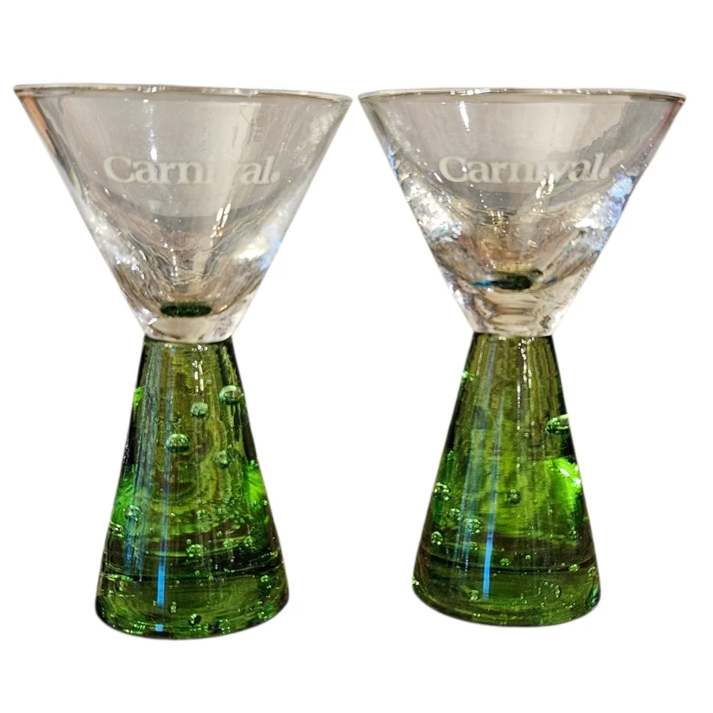 Carnival Cruise Line Ship Souvenir Bubble Bottom Shot Glass Green Set of 2